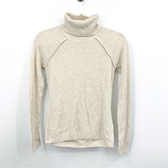 Abercrombie & Fitch Sweaters - Abercrombie Fitch Women XS Sweater Turtleneck Cream Beige Ribbed Keyhole Stretch